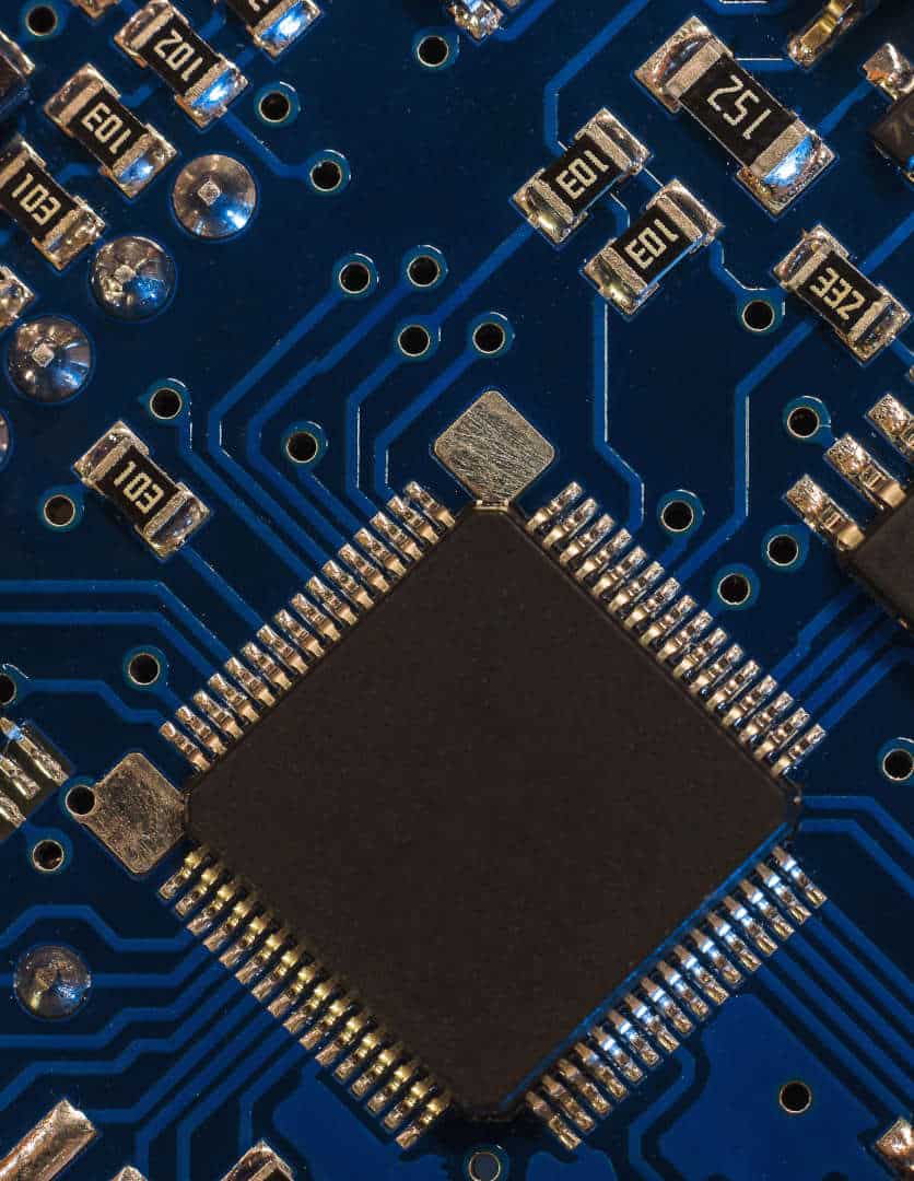 Close-up,Of,A,Blue,Printed,Circuit,Board,(pcb),With,Stripes